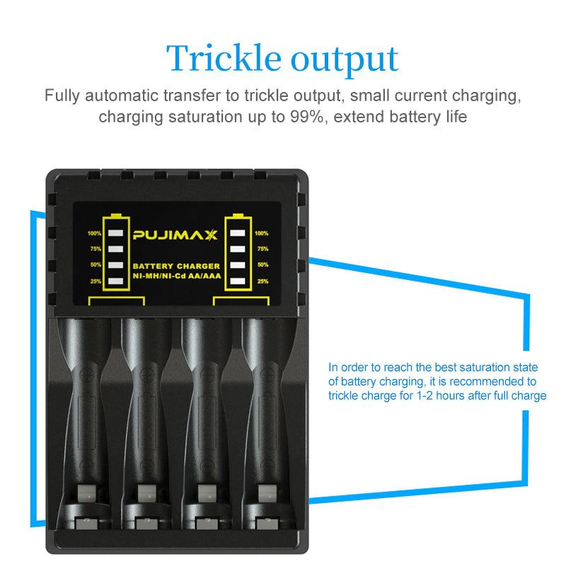 Cargador USB de baterías  4 ranuras para batería recargable AAA / AA Protección contra cortocircuitos con indicador LED Cargador de Ni-MH / Ni-Cd
