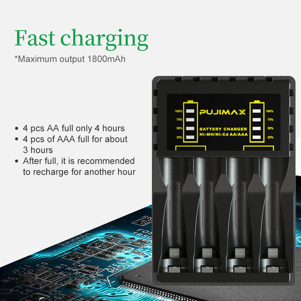 USB battery charger 4 slots for AAA / AA rechargeable battery Short circuit protection with LED indicator Ni-MH / Ni-Cd charger 