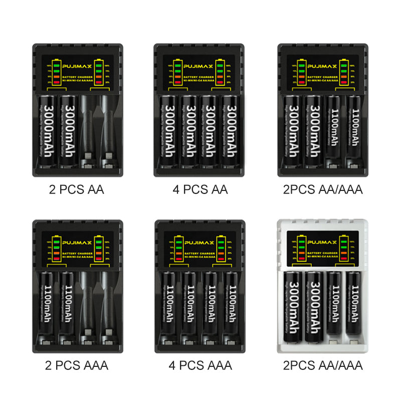 Cargador USB de baterías  4 ranuras para batería recargable AAA / AA Protección contra cortocircuitos con indicador LED Cargador de Ni-MH / Ni-Cd