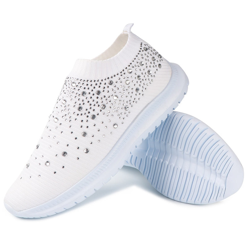 Knitted platform Sneakers Ladies Slip-on Sock Shoes Sparkly Crystal Zapatillas Mujer Casual
