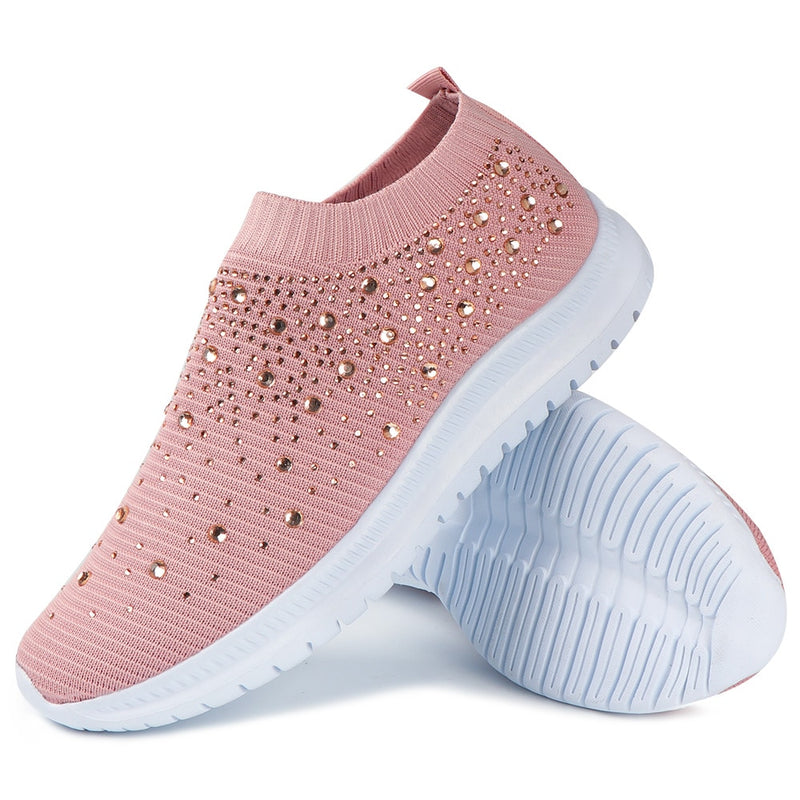Knitted platform Sneakers Ladies Slip-on Sock Shoes Sparkly Crystal Zapatillas Mujer Casual