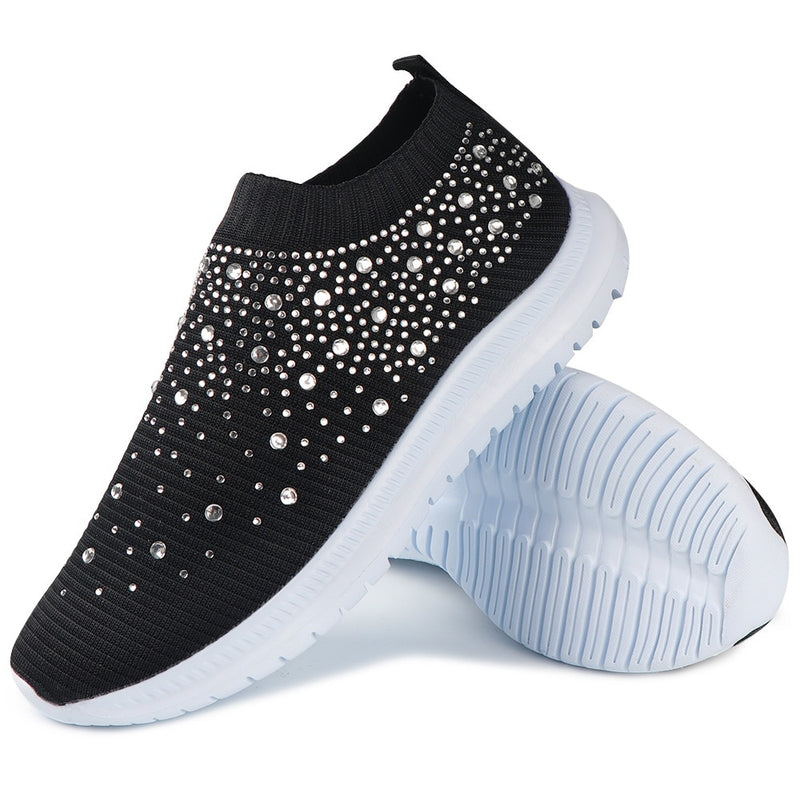 Knitted platform Sneakers Ladies Slip-on Sock Shoes Sparkly Crystal Zapatillas Mujer Casual
