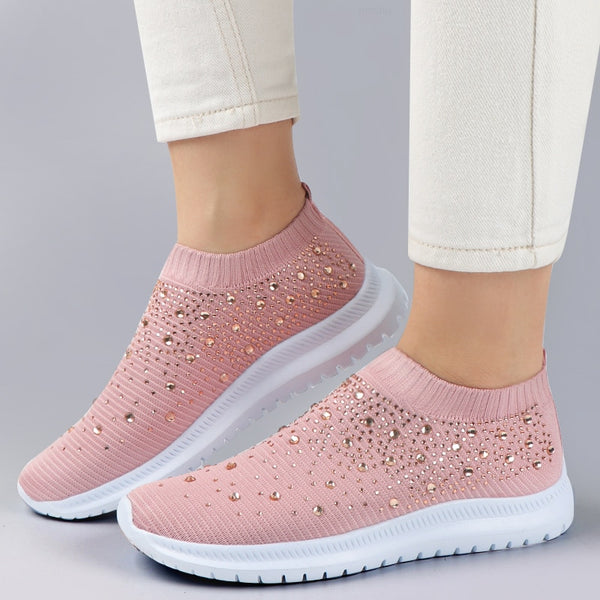 Knitted platform Sneakers Ladies Slip-on Sock Shoes Sparkly Crystal Zapatillas Mujer Casual