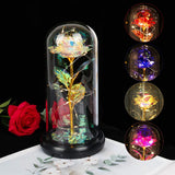 Rose LED Light Beauty The Beast.Rosa eterna artificial Luz LED Belleza  en vidrio Flor de lámina dorada Regalo de Navidad/San Valentín
