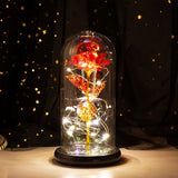 Rose LED Light Beauty The Beast.Rosa eterna artificial Luz LED Belleza  en vidrio Flor de lámina dorada Regalo de Navidad/San Valentín