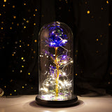 Rose LED Light Beauty The Beast.Rosa eterna artificial Luz LED Belleza  en vidrio Flor de lámina dorada Regalo de Navidad/San Valentín
