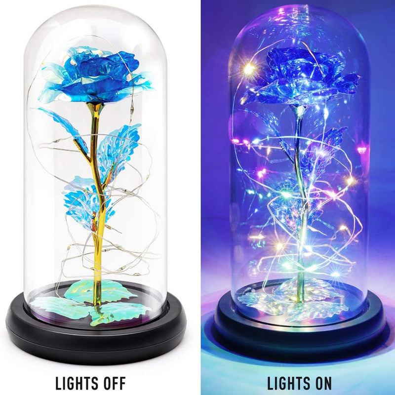 Rose LED Light Beauty The Beast.Rosa eterna artificial Luz LED Belleza  en vidrio Flor de lámina dorada Regalo de Navidad/San Valentín