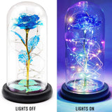 Rose LED Light Beauty The Beast.Rosa eterna artificial Luz LED Belleza  en vidrio Flor de lámina dorada Regalo de Navidad/San Valentín