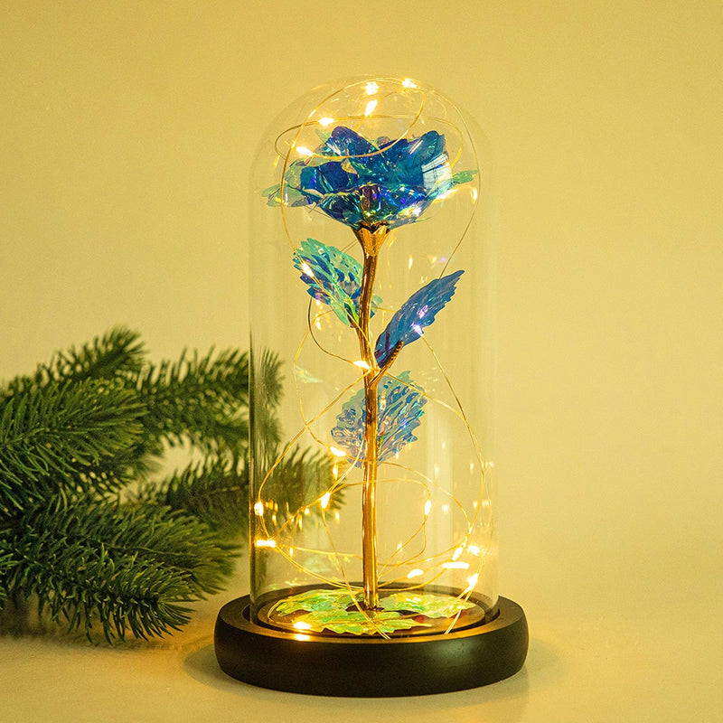 Rose LED Light Beauty The Beast.Rosa eterna artificial Luz LED Belleza  en vidrio Flor de lámina dorada Regalo de Navidad/San Valentín