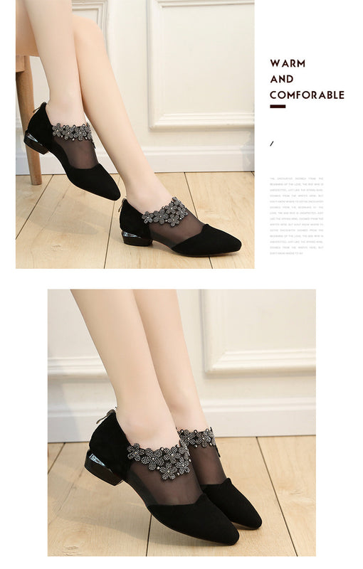 Sandals for Women 2021 Fashion Rhinestone Sandals Women Flowers Low Heel Sandals Women Mesh Plus Size Sandals Sandalias de diamantes para Mujer 2021