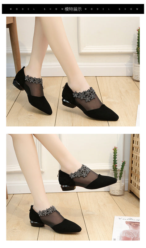 Sandals for Women 2021 Fashion Rhinestone Sandals Women Flowers Low Heel Sandals Women Mesh Plus Size Sandals Sandalias de diamantes para Mujer 2021