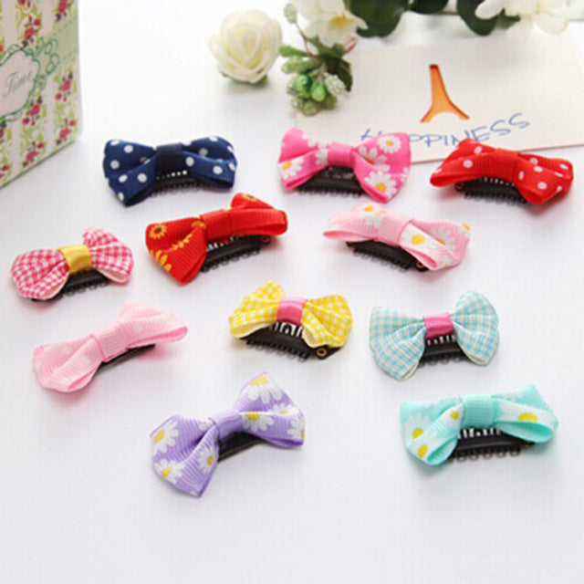 5 Pcs/lot Candy color Baby Mini Small Bow Hair Clips Safety Hair pins