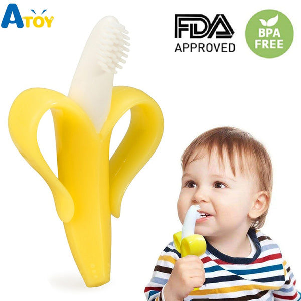 Safe Baby Teether Toys Toddle BPA Free Banana Teething Ring Silicone Chew Dental Care Toothbrush Nursing Beads Gift For Infant