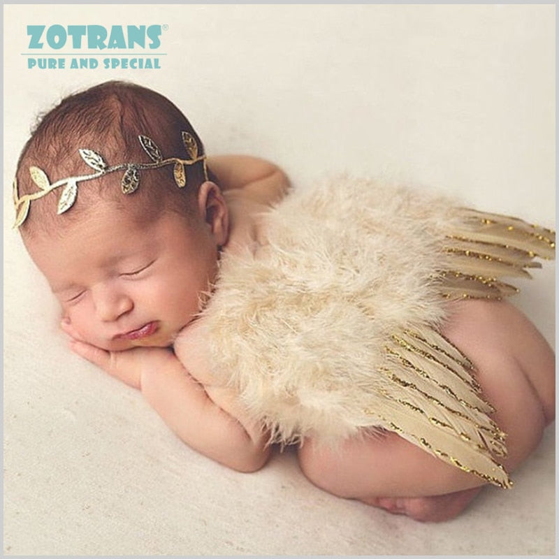 Newborn Photography Props Angel Feathers Wings Baby Costume Clothes With the Leaves Hair Band Photography Accessories For Infant