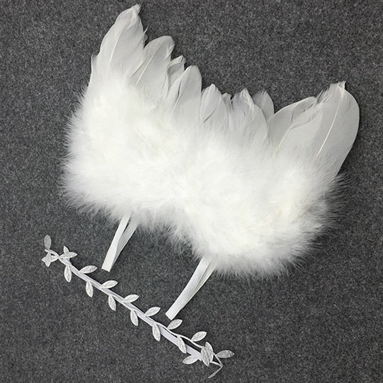 Newborn Photography Props Angel Feathers Wings Baby Costume Clothes With the Leaves Hair Band Photography Accessories For Infant