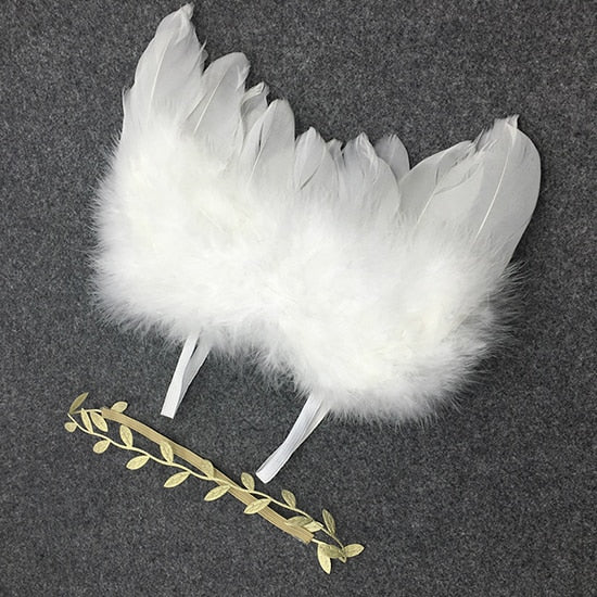 Newborn Photography Props Angel Feathers Wings Baby Costume Clothes With the Leaves Hair Band Photography Accessories For Infant