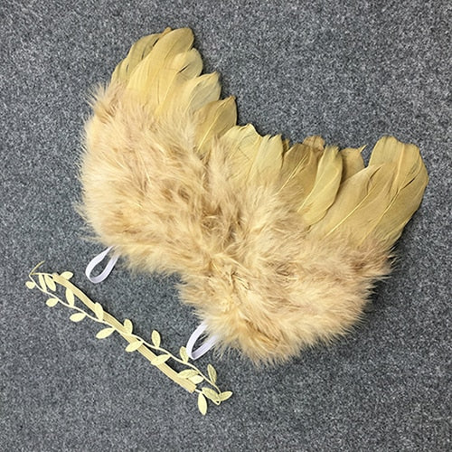 Newborn Photography Props Angel Feathers Wings Baby Costume Clothes With the Leaves Hair Band Photography Accessories For Infant