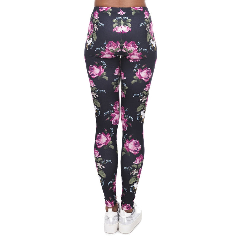 New Women Leggings Retro Roses Printing Fitness legging Elegant Sexy Elasticity Leggins High Waist Legins Trouser Pants