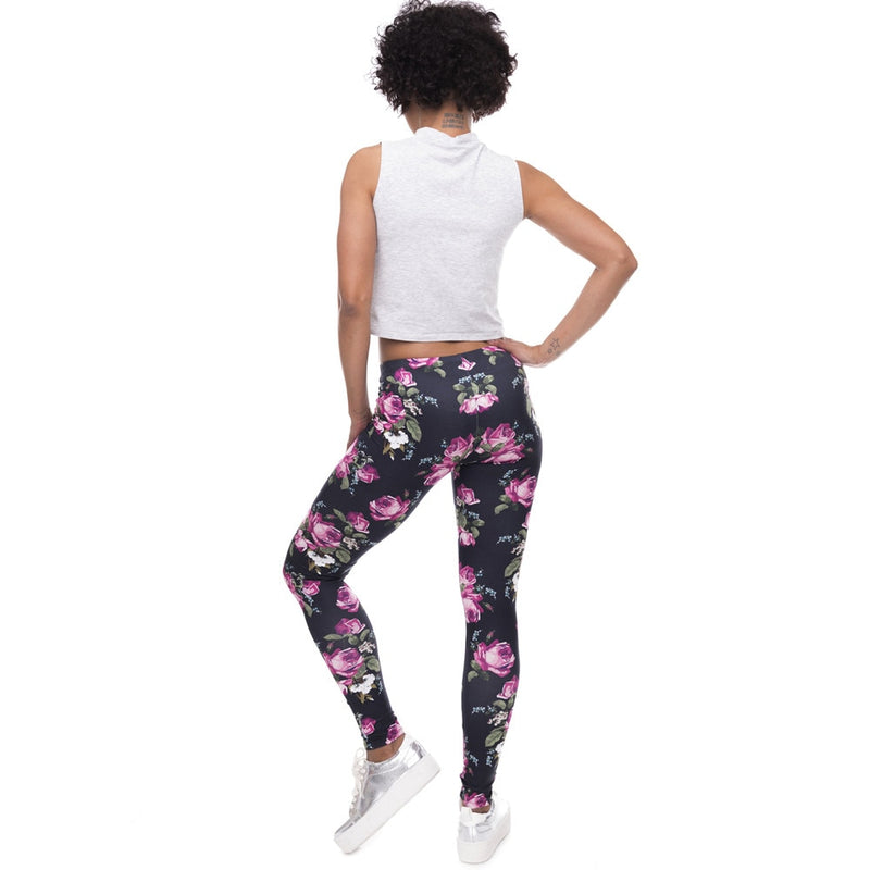 New Women Leggings Retro Roses Printing Fitness legging Elegant Sexy Elasticity Leggins High Waist Legins Trouser Pants