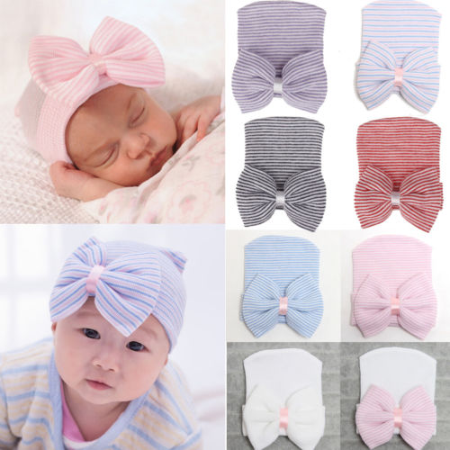 Adorable Newborn Toddler Baby Infant Girl Comfy Big Bowknot Hospital Caps Warm Beanie Hat Accessories