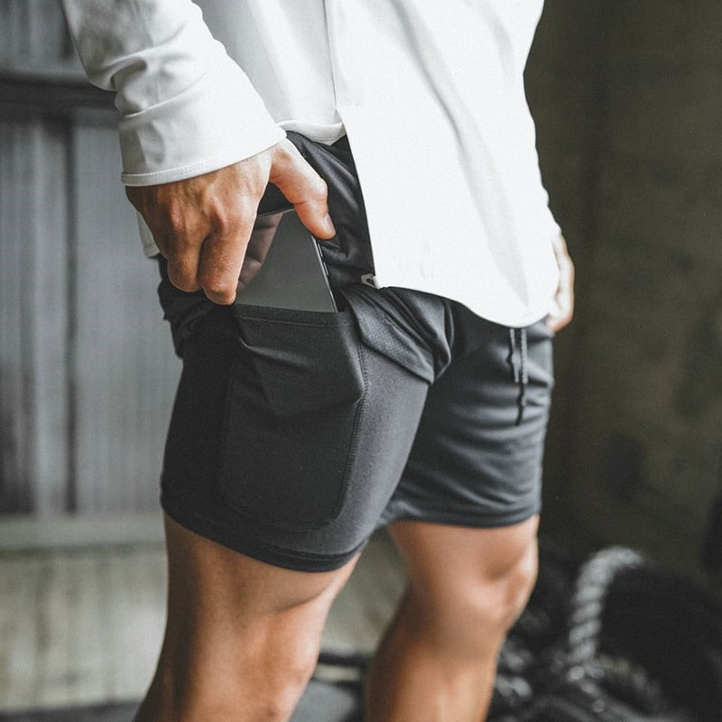 New Mens Secure Pocket Shorts 2-Layers Workout Fitness .fashion 2024