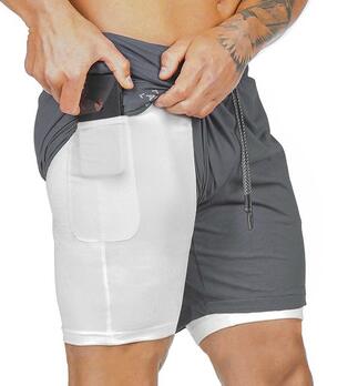 New Mens Secure Pocket Shorts 2-Layers Workout Fitness .fashion 2024