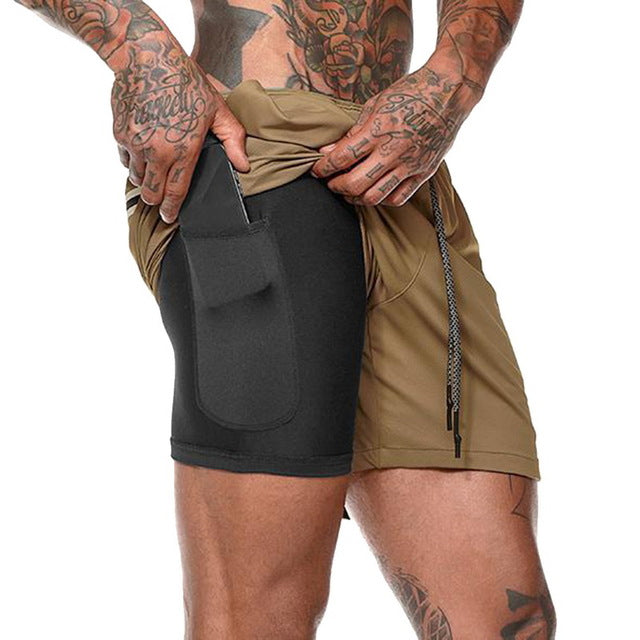 New Mens Secure Pocket Shorts 2-Layers Workout Fitness .fashion 2024