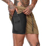 New Mens Secure Pocket Shorts 2-Layers Workout Fitness fashion