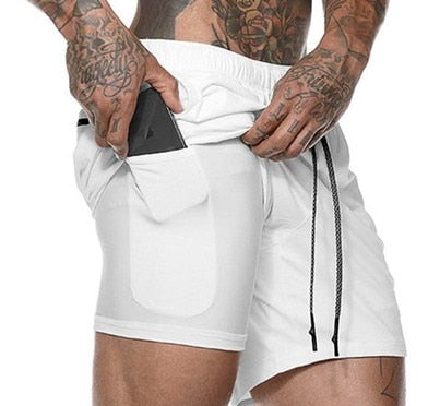 New Mens Secure Pocket Shorts 2-Layers Workout Fitness .fashion 2024