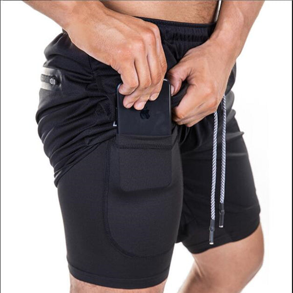 Hombres shorts  de secado rápido fitness , Mens sports quick dry fitness running Gym large size shorts outdoor workout double -deck pants with pockets