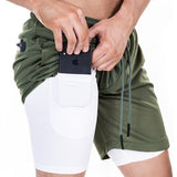 Men quick dry fitness shorts , Mens sports quick dry fitness running Gym large size shorts outdoor workout double-deck pants with pockets